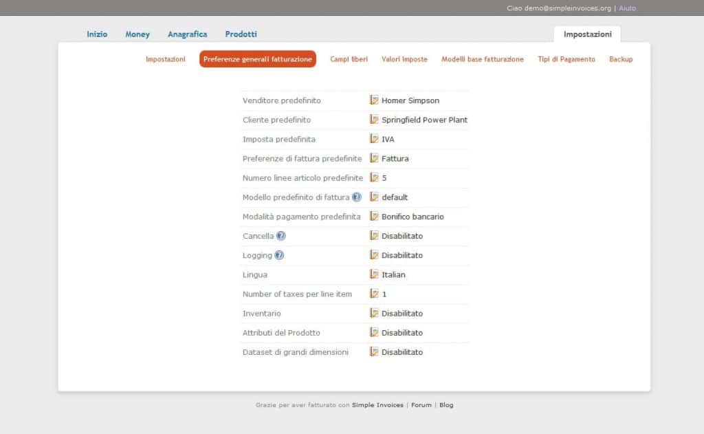 Impostazioni fatturazione