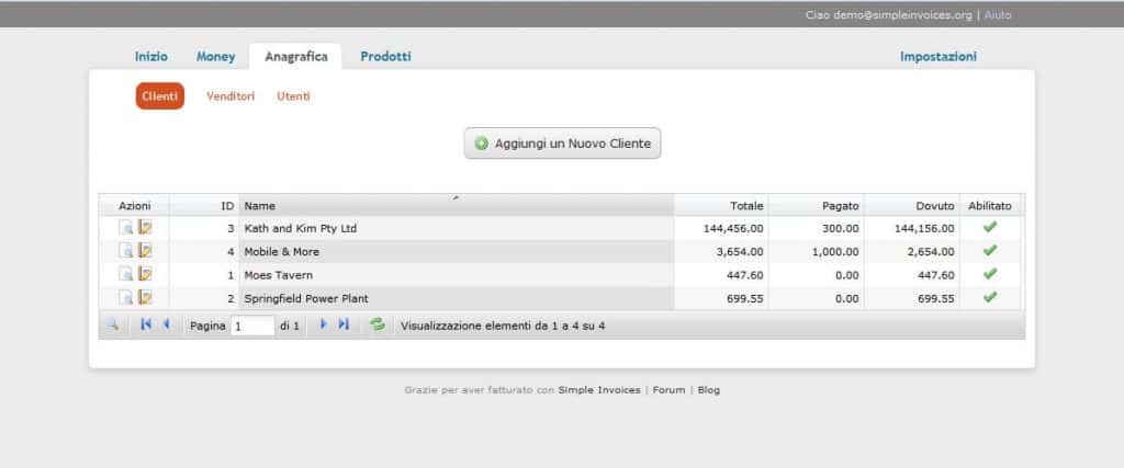 Anagrafica Simpleinvoices