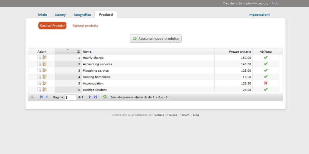 Prodotti Simple Invoices